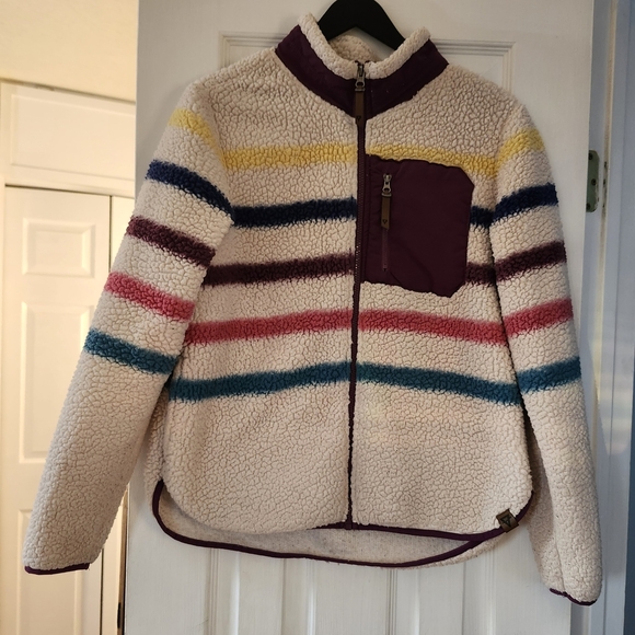 Colorful Striped Teddy Jacket Women’s Sz L Cozy Fall Spring Streetwear Outerwear - Picture 2 of 13